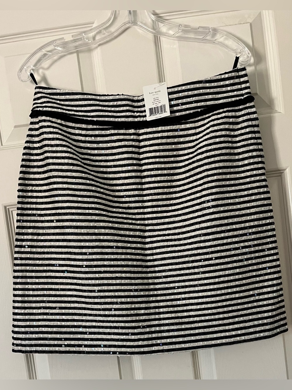 Kate Spade Julie Skirt Silk Sequins Black White Stripe